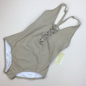 Michael Kors Lace Up Plunge One Piece Swimsuit NWT